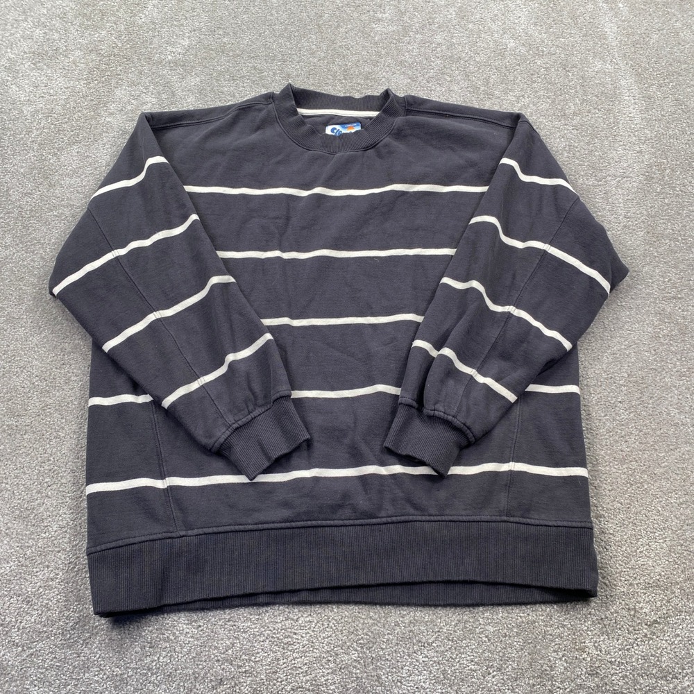 Marine Layer Cloud 9 Fleece Sweatshirt Mens Medium Grey White Striped Crewneck